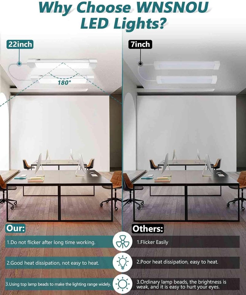 WNSNOU 2 Pack Plug-in LED Shop Light, 4FT Tube, IP66 Waterproof and Linkable, 36W With Cord, 5000K Ceiling/Closet, 4000LM Under Cabinet for Room Garage - Image 3